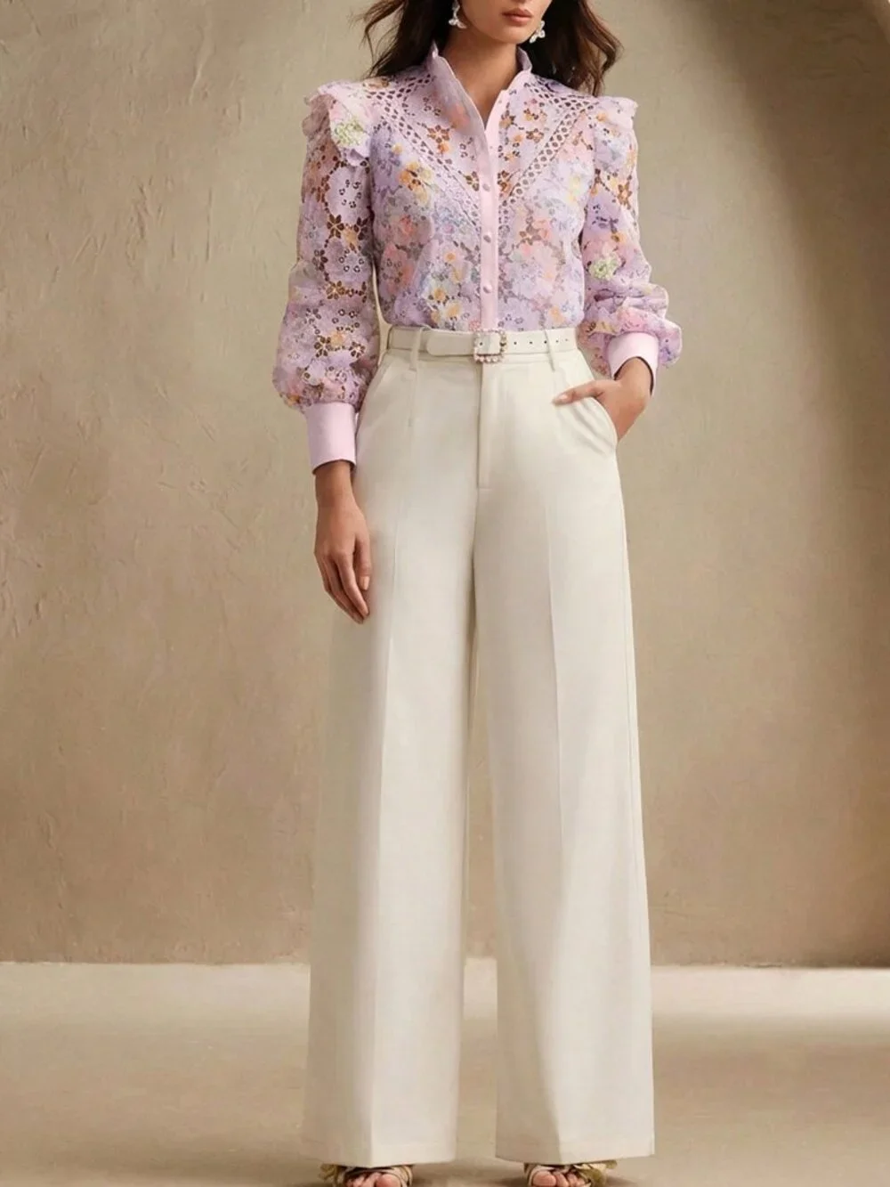 Purple Elegant Women's floral embroidered blouse - Picture 6 of 7